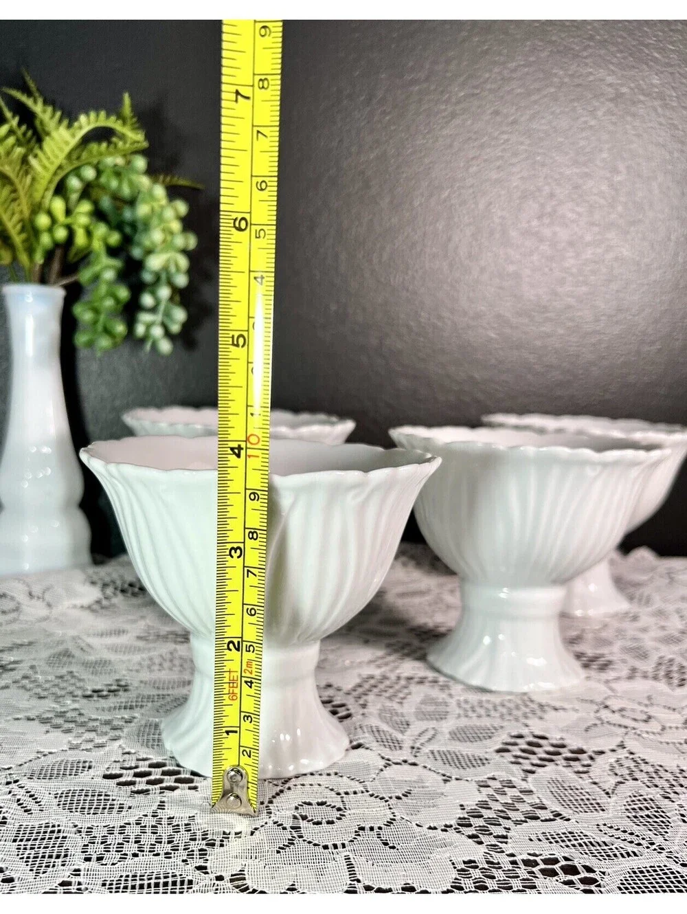 Vintage White Pier One Dessert Ice Cream Bowls Footed Pedestal White Rare (4)